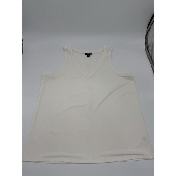 EXPRESS White V-Neck Polyester Sleeveless Tank Top Size Large - Picture 2 of 5